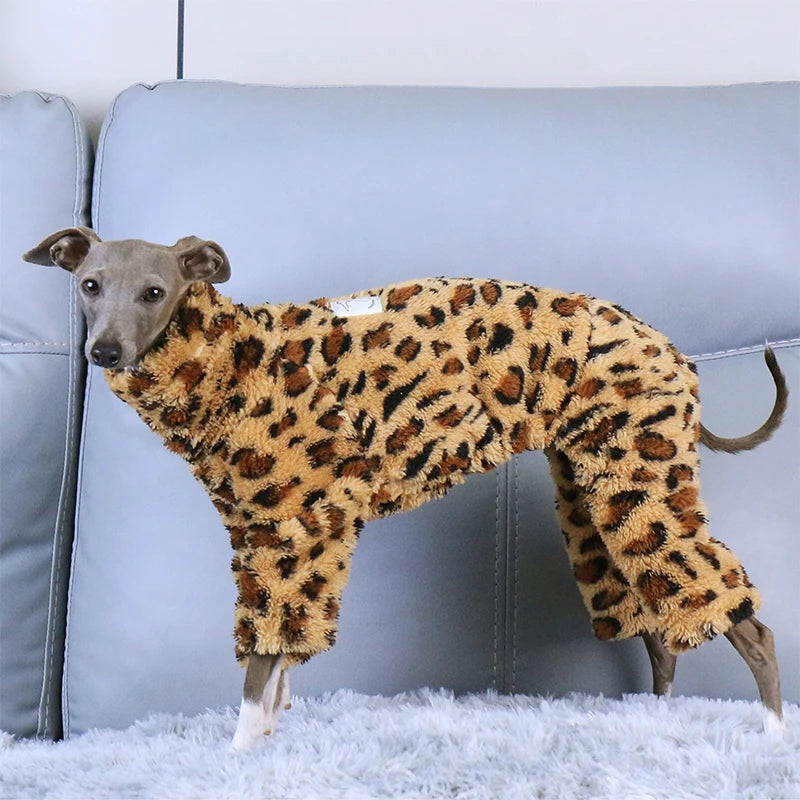 S-3XL Winter Plush Printed Pet Dog Clothes Whippet Italian Greyhound High Neck Warm Stretch Jumpsuit New Dog Jacket Coat Sweater