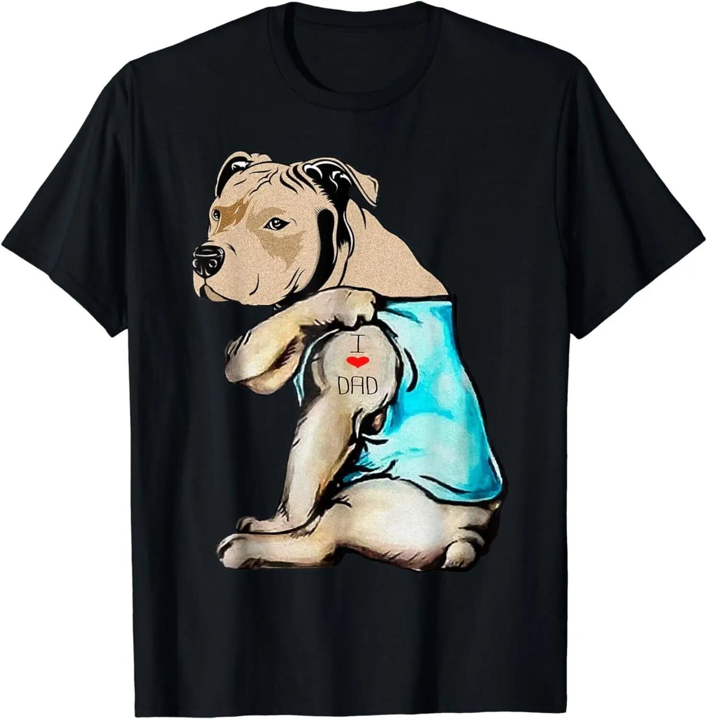 Pitbull Dog I Love Dad Tattoo Funny family gift unisex T-shirt Stylish casual short sleeve crew neck vintage top