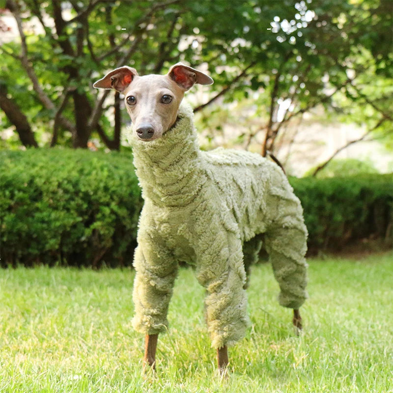S-3XL Winter Plush Printed Pet Dog Clothes Whippet Italian Greyhound High Neck Warm Stretch Jumpsuit New Dog Jacket Coat Sweater