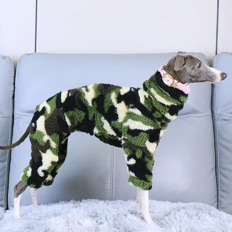 S-3XL Winter Plush Printed Pet Dog Clothes Whippet Italian Greyhound High Neck Warm Stretch Jumpsuit New Dog Jacket Coat Sweater