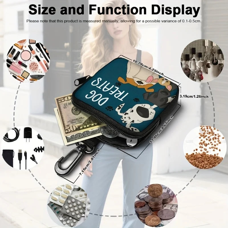Portable Polyester Dog Treat Pouch with Zipper Closure | Ideal for Outdoor Activities and Walks,Colorful Design,Transparent Side
