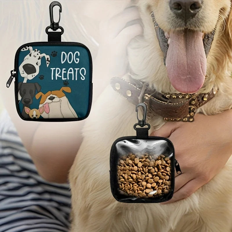 Portable Polyester Dog Treat Pouch with Zipper Closure | Ideal for Outdoor Activities and Walks,Colorful Design,Transparent Side