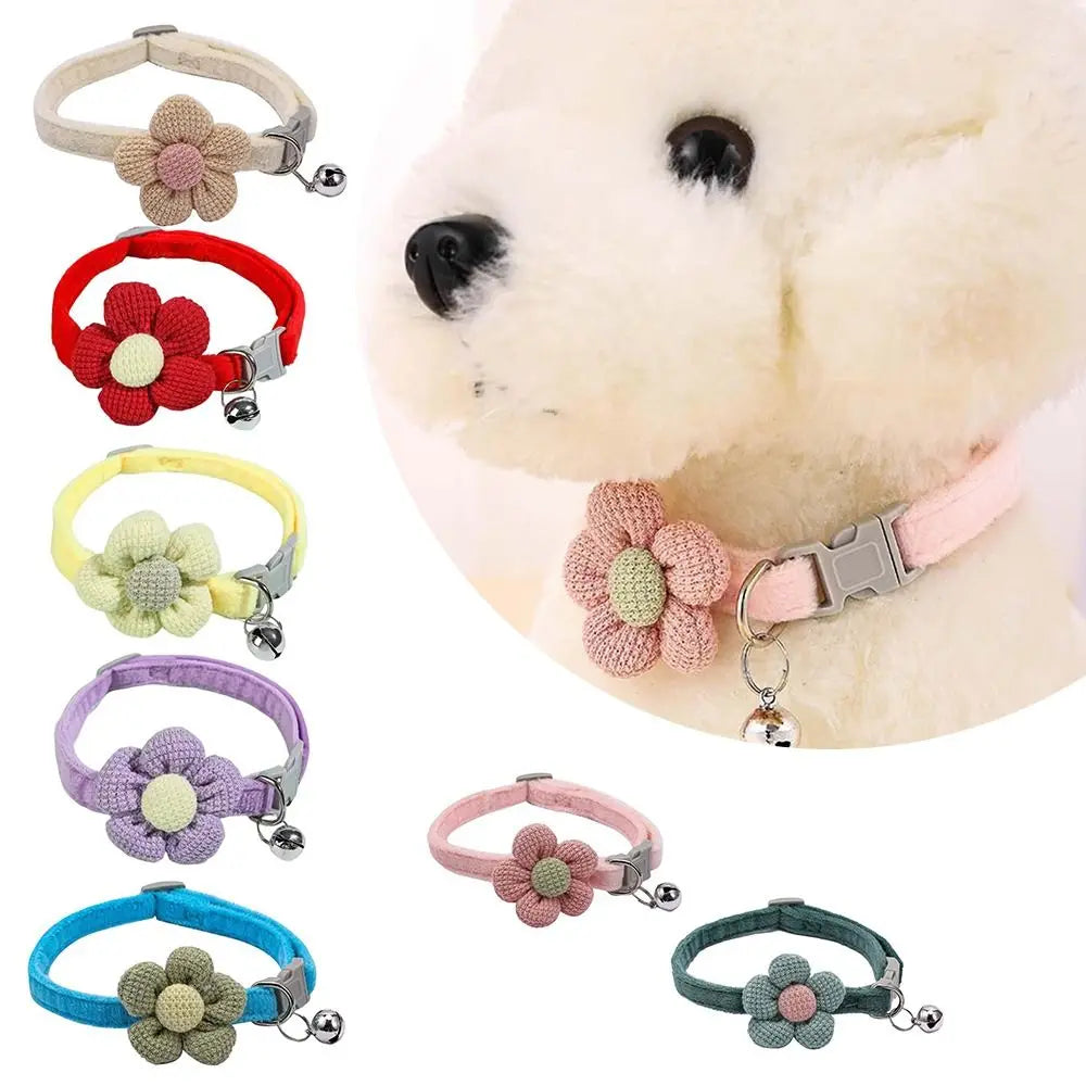 Cute with Bells Cat Collars Adjustable Teddy Pomeranian Collar Dog Collars With Flower Pet Collar Dog Cat