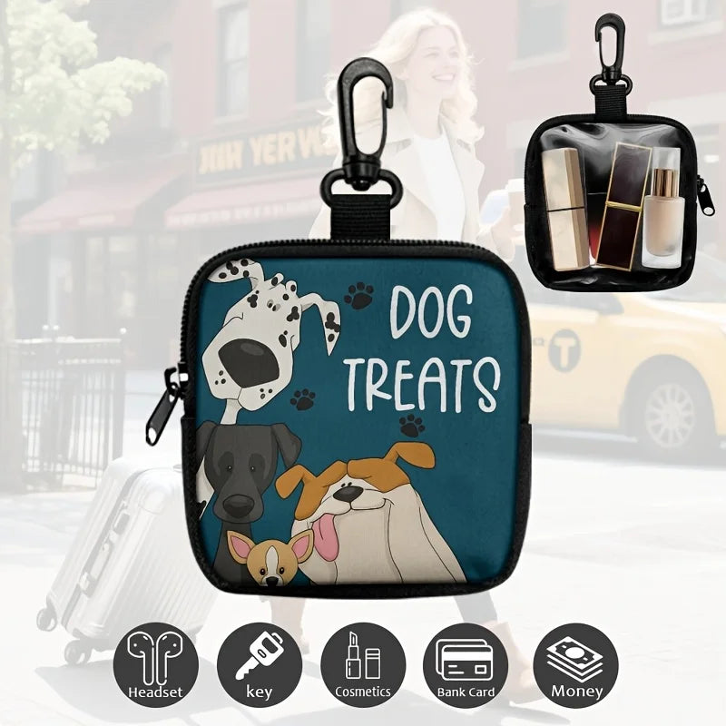 Portable Polyester Dog Treat Pouch with Zipper Closure | Ideal for Outdoor Activities and Walks,Colorful Design,Transparent Side