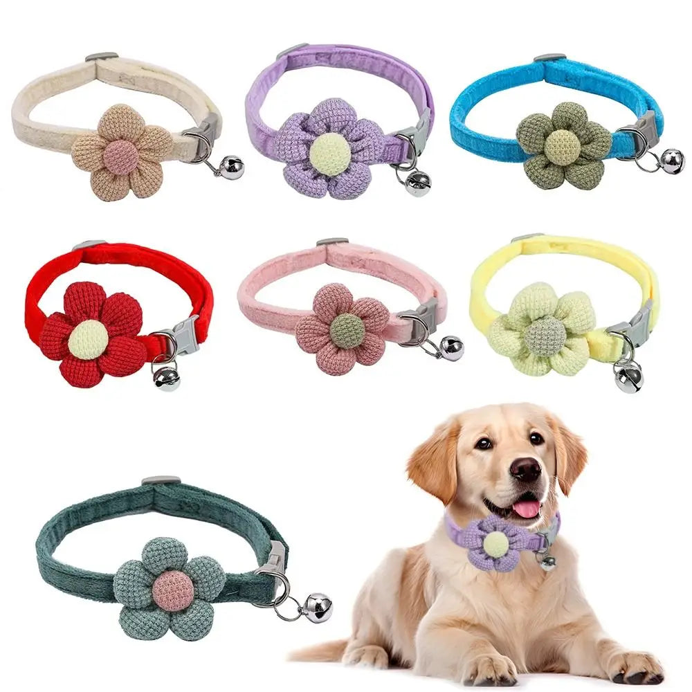 Cute with Bells Cat Collars Adjustable Teddy Pomeranian Collar Dog Collars With Flower Pet Collar Dog Cat