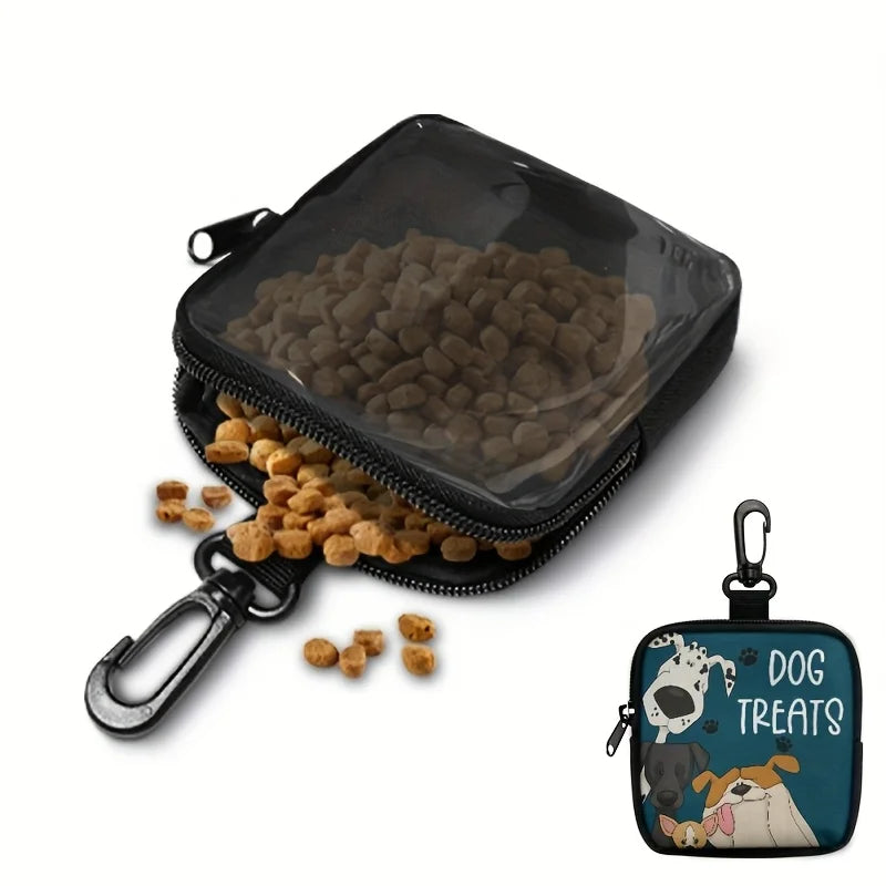 Portable Polyester Dog Treat Pouch with Zipper Closure | Ideal for Outdoor Activities and Walks,Colorful Design,Transparent Side