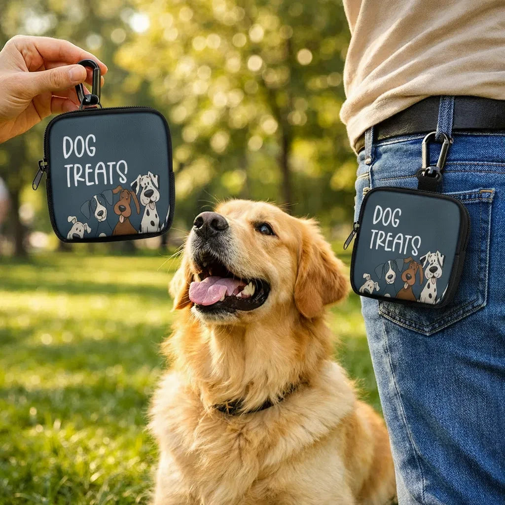Portable Polyester Dog Treat Pouch with Zipper Closure | Ideal for Outdoor Activities and Walks,Colorful Design,Transparent Side