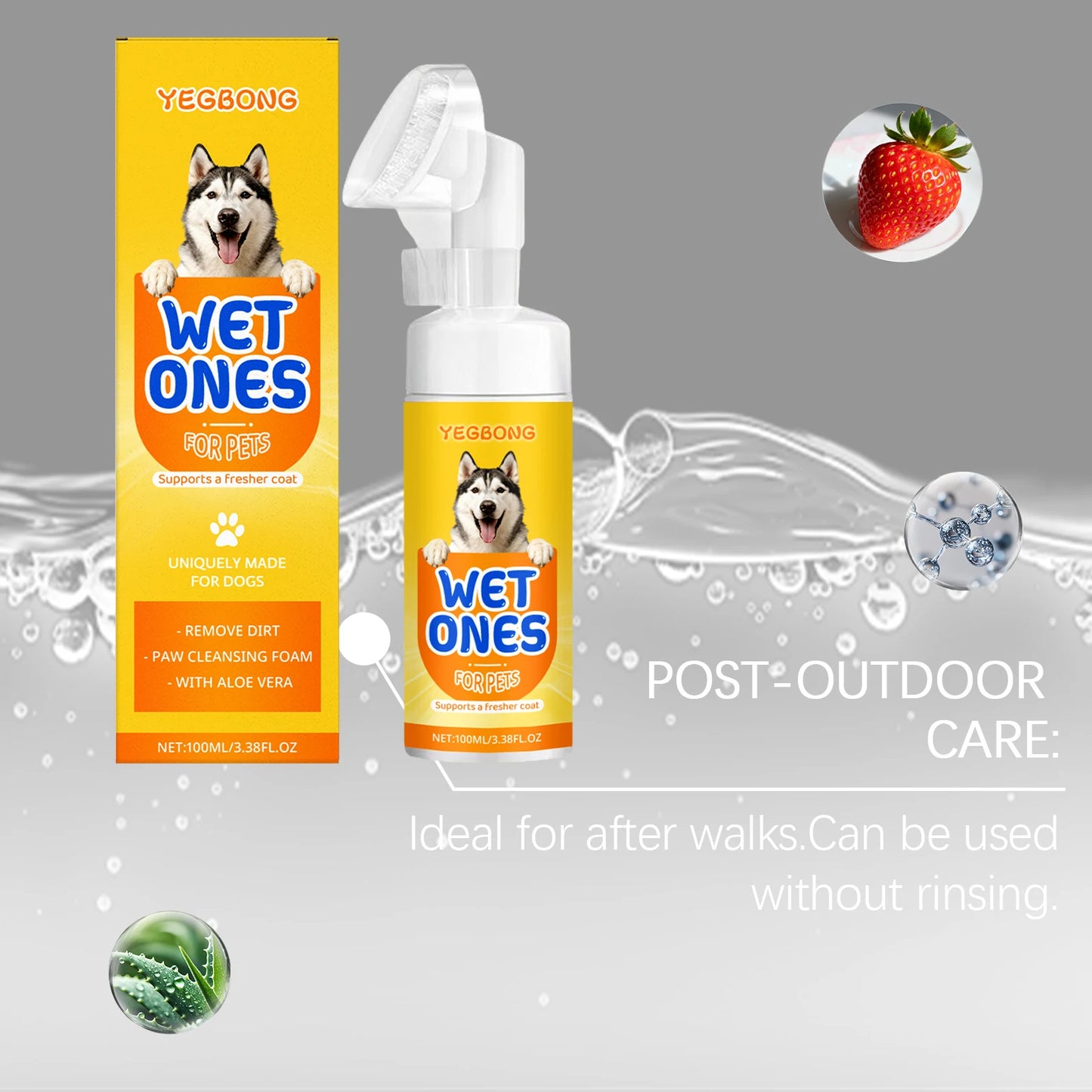 Yegbong Pet Paw Cleansing Foam with Brush Head No Rinse Paw Care Decontamination Pet Grooming Foam Repair Cleaning Skin 100ml