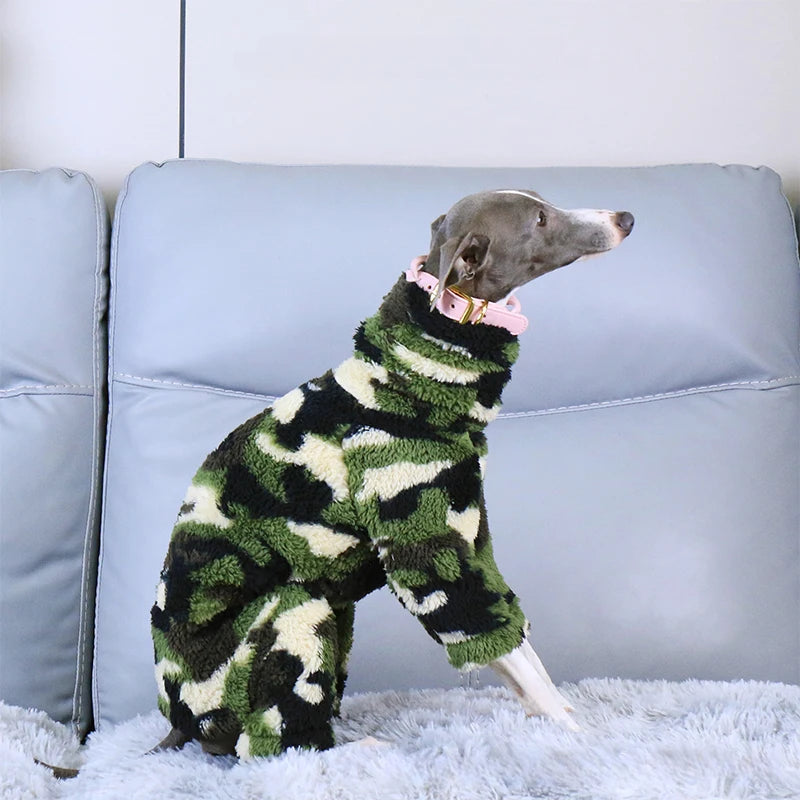 S-3XL Winter Plush Printed Pet Dog Clothes Whippet Italian Greyhound High Neck Warm Stretch Jumpsuit New Dog Jacket Coat Sweater