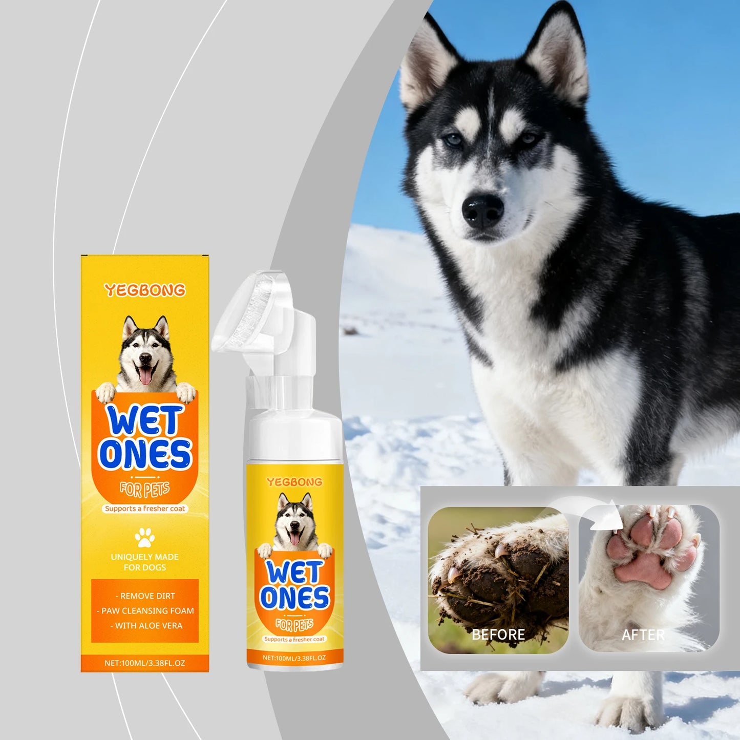 Yegbong Pet Paw Cleansing Foam with Brush Head No Rinse Paw Care Decontamination Pet Grooming Foam Repair Cleaning Skin 100ml