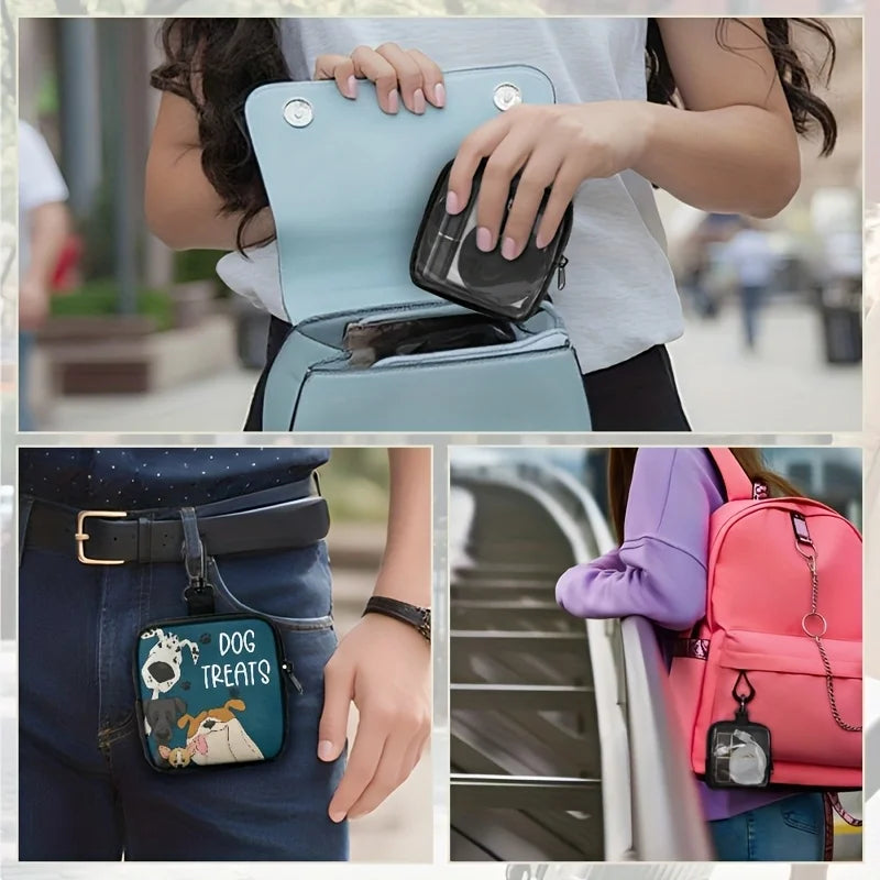 Portable Polyester Dog Treat Pouch with Zipper Closure | Ideal for Outdoor Activities and Walks,Colorful Design,Transparent Side