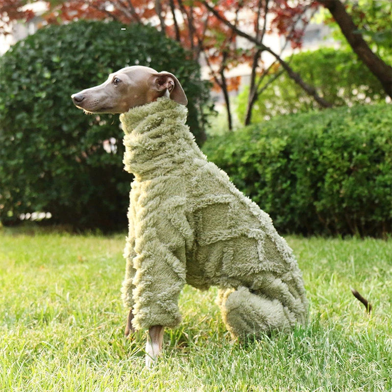 S-3XL Winter Plush Printed Pet Dog Clothes Whippet Italian Greyhound High Neck Warm Stretch Jumpsuit New Dog Jacket Coat Sweater